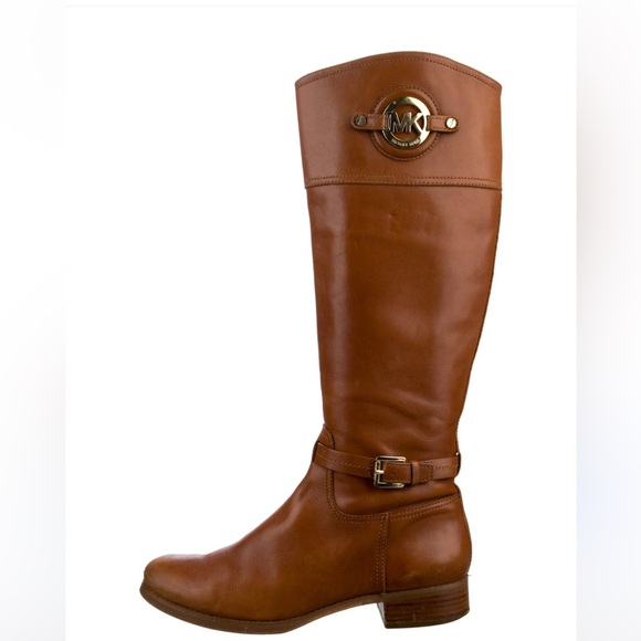 MICHAEL KORS Logo Leather Cognac Riding Boots Sz 9 Women - Picture 6 of 11